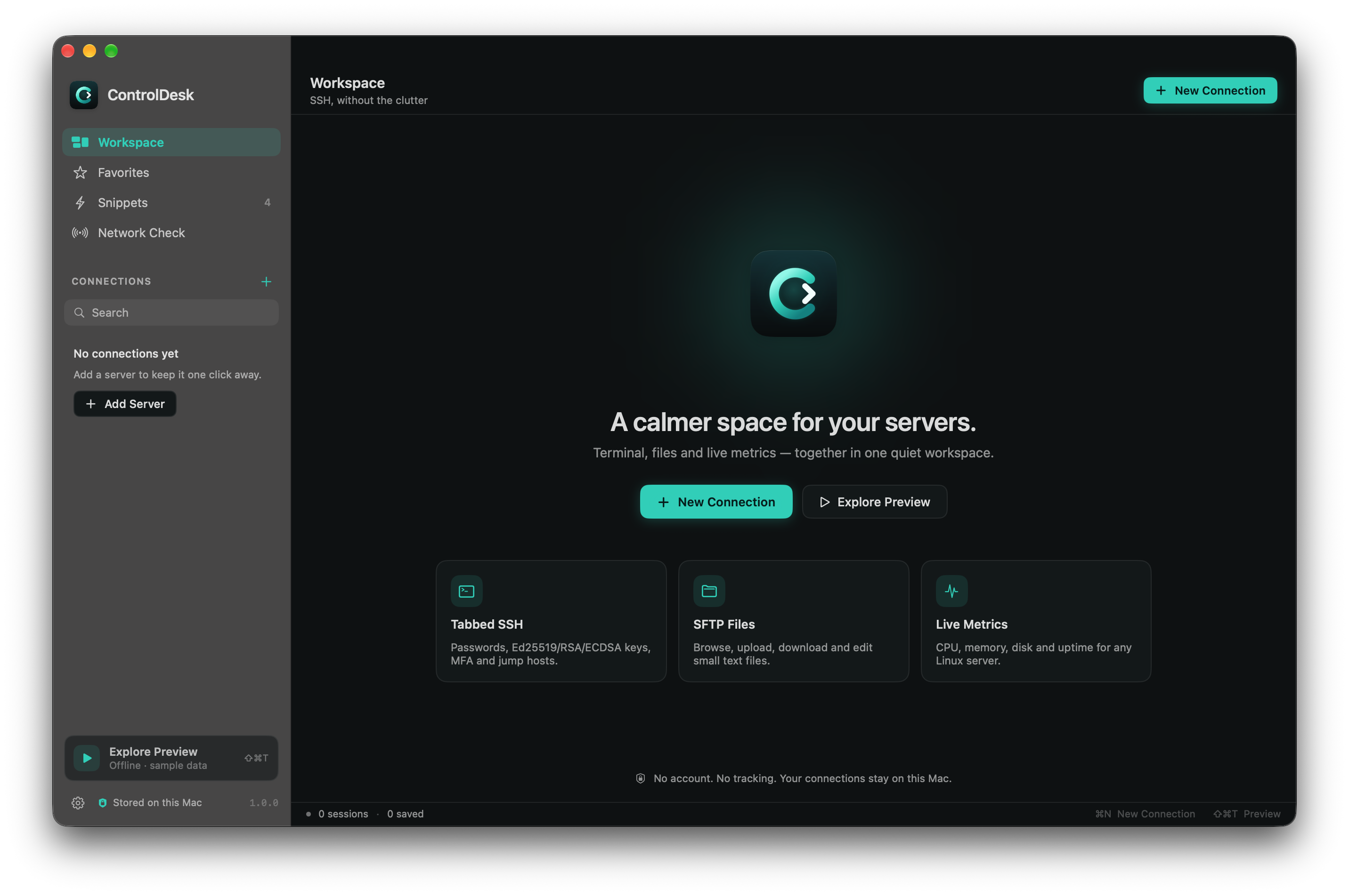 ControlDesk dark interface showing the welcome workspace